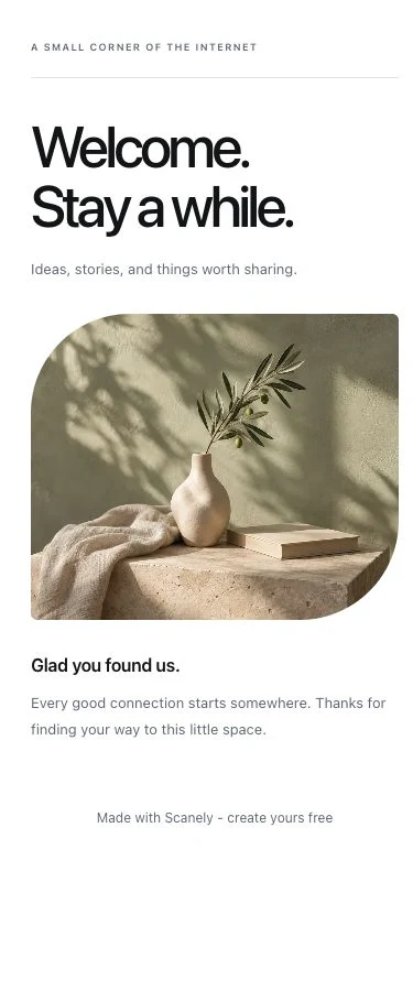 Start with a story template with a short introduction and a still-life photo, before adding social profile buttons