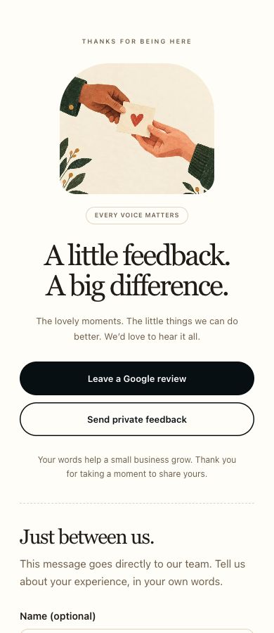 A little feedback template with public Google review and private feedback buttons